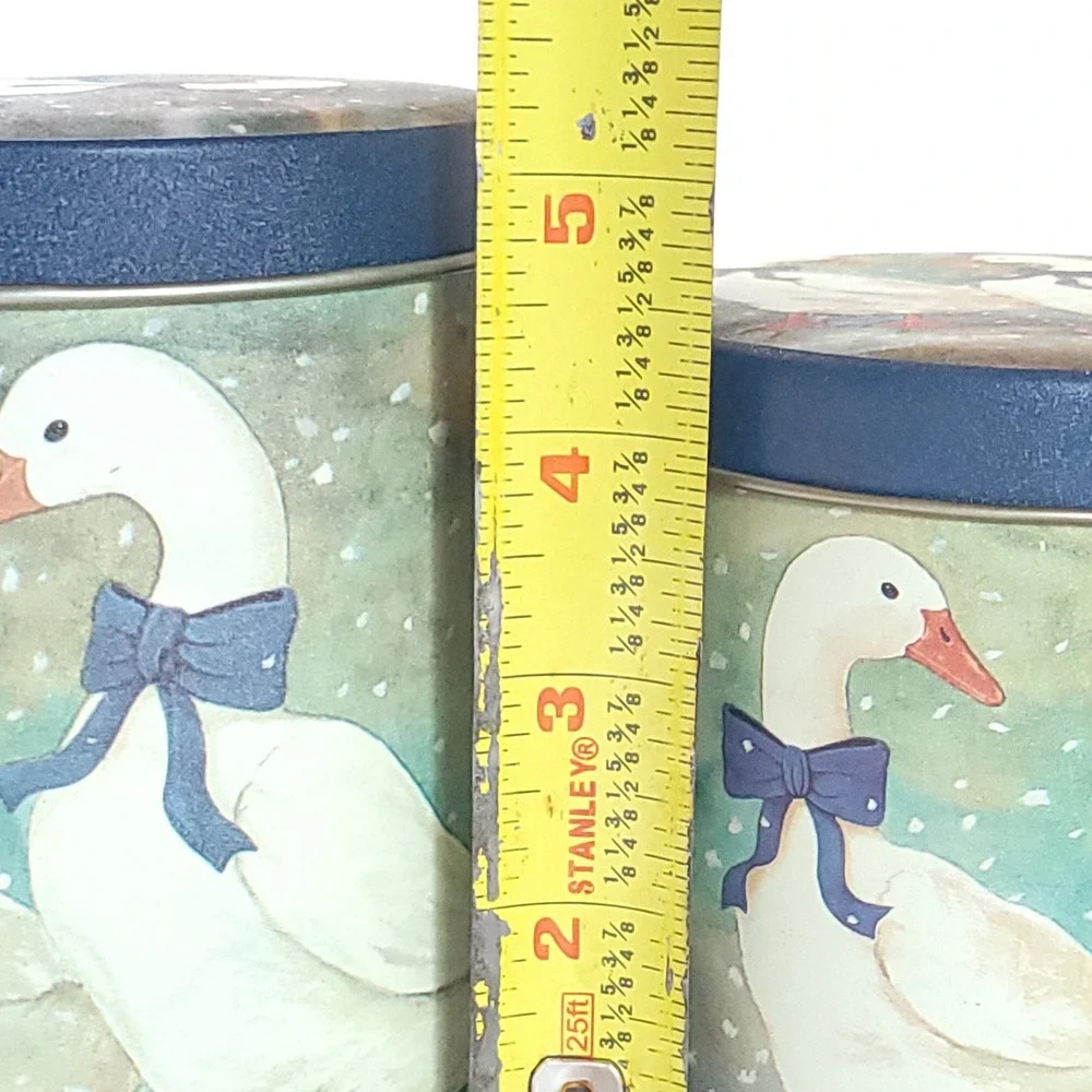 Vtg Country Geese Nesting Tin Canisters Set of 3 Blue Bows Farmhouse Decor